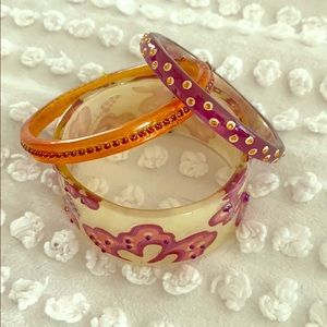 Lalo Set of 3 Acrylic Bracelets Cuff Purple NWT
